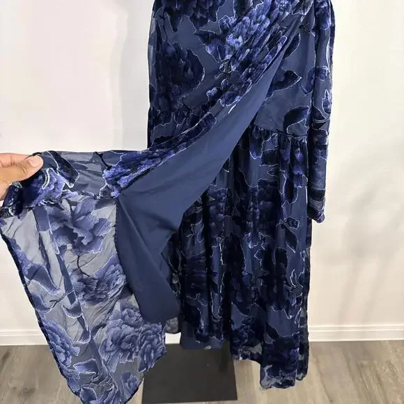Anthropologie Hutch Short Sleeve Velvet Burnout Wrap Floral Maxi Dress ZOLA - XL - Picture 6 of 15